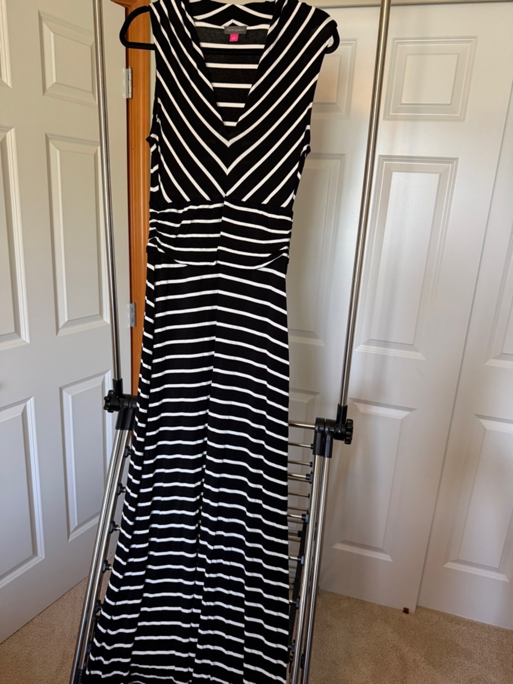 Vince Camuto Black & White Striped Chevron Maxi Dress